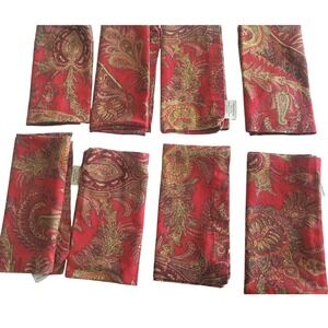 Pottery Barn Red Paisley Cotton Linen Cloth Napkins Set of 8 Square 20x20